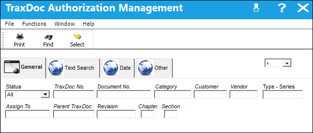 TraxDoc Authorization Management, General Tab