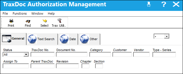 TraxDoc Authorization Management-General Tab