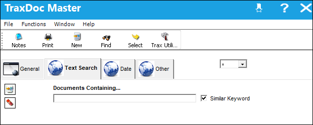 TraxDoc Master, Text Search Tab