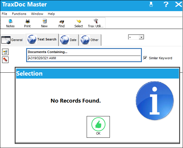 TraxDoc Master, Text Search Tab (2)