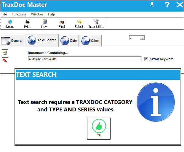 TraxDoc Master, Text Search Tab (3)