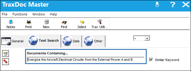 TraxDoc Master, Text Search Tab (4)