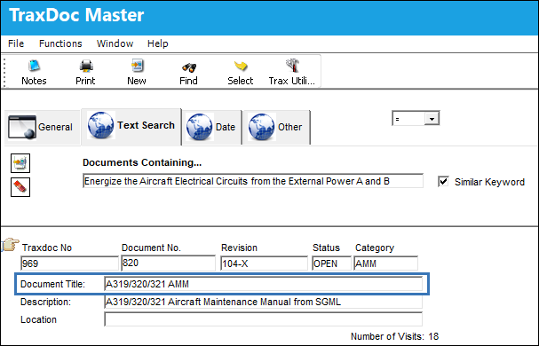 TraxDoc Master, Text Search Tab (5)