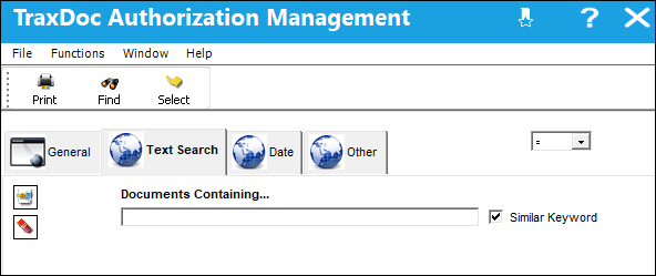 TraxDoc Authorization Management-Text Search Tab