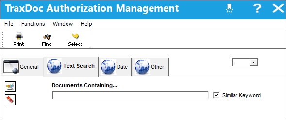 TraxDoc Authorization Management -Text Search Tab
