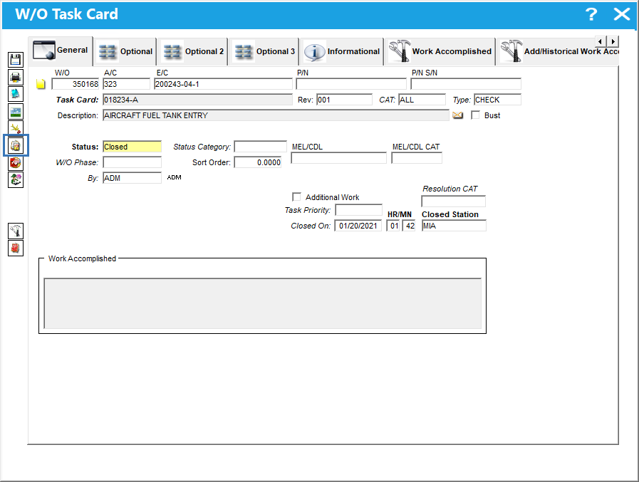 Work Order Task Card WO Task Card Survey Button