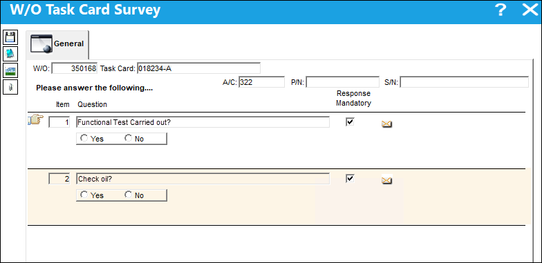 Work Order Task Card WO Task Card Survey Question