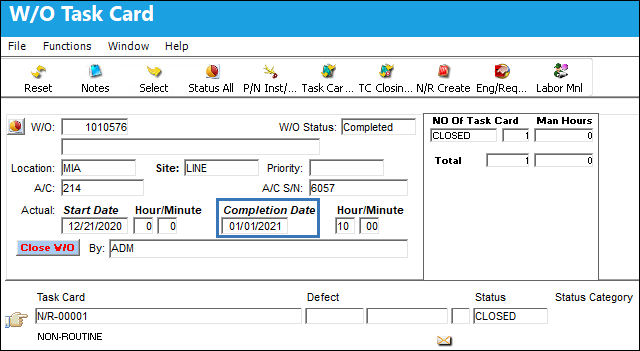 WO Task Card WOAUDITM=N WOHRSBLANK=N