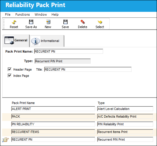 Reliability Print Creation, General tab-0