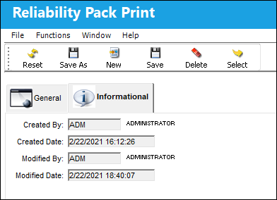 Reliability Print Creation, info tab-1