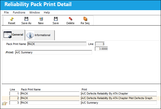Reliability Pack Print Detail, General Tab