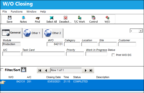 WOPOSTCM_WO Closing window-WO selection