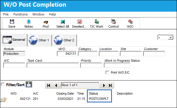 WOPOSTCM_WO Post Completion window-WO selection