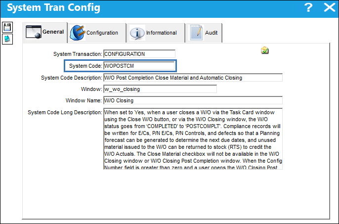 WOPOSTCM - WO Post Completion Close Material and Automatic Closing(Rev2)
