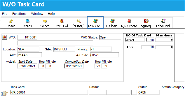 TRAX_WO Task Card Task Card Closing Button