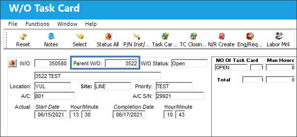 Trax v15  Child WO In Open Status
