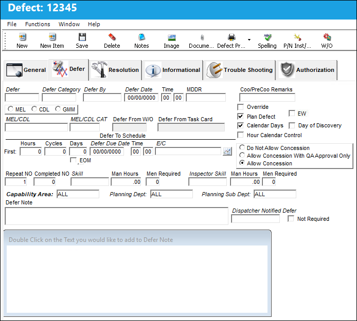 defer tab of defect reports