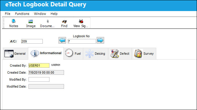 eTech Logbook Detail Query Informational tab