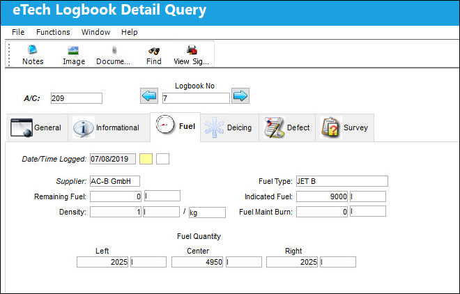 eTech Logbook Detail Query Fuel Tab