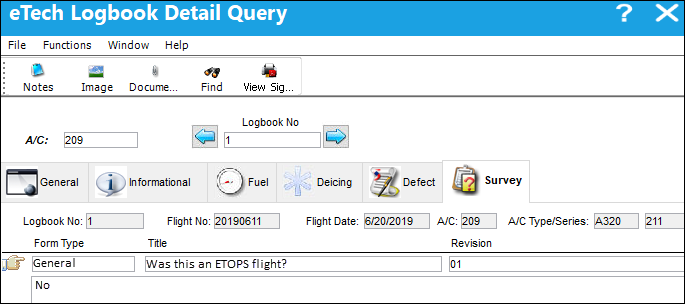 eTech Logbook Detail Query Survey Tab