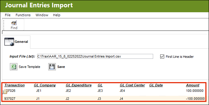 journal entries import