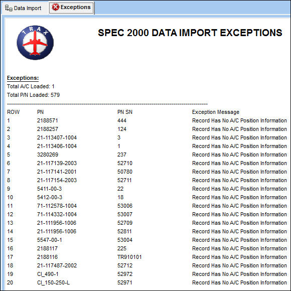 Spec 2000_exception report_1