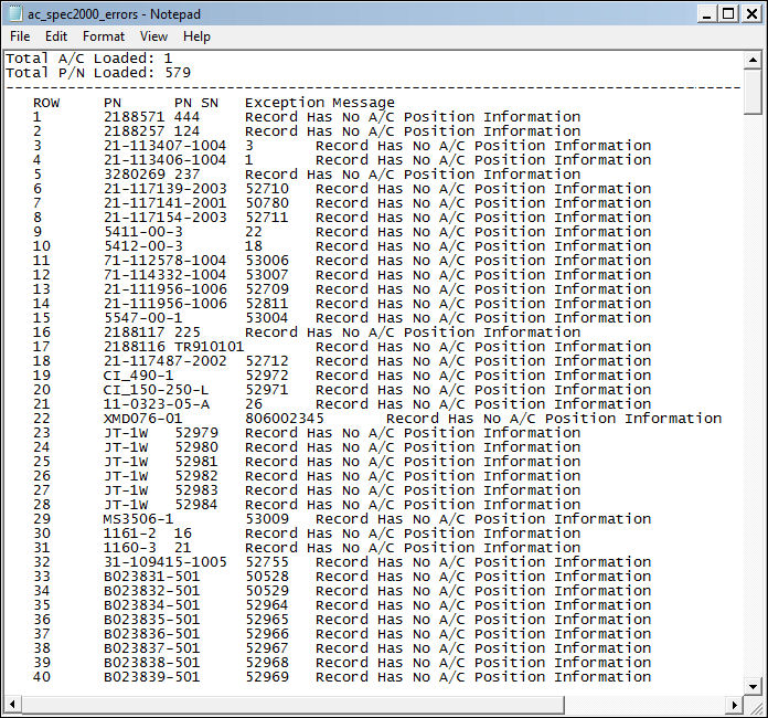 Spec 2000_exception report_2a
