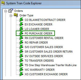 ORD_PO Orders Transaction Code