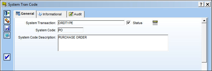 ORD_PO Orders ORDTYPE