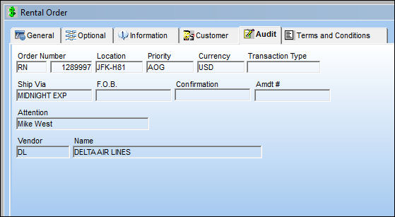 rental order audit tab