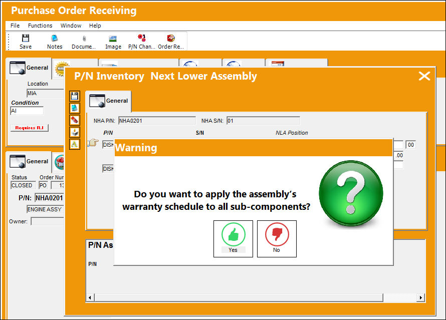 PO_Receiving_warranty to components