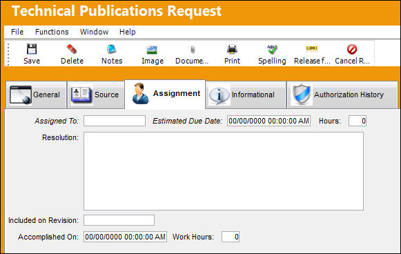 Tech Pub Request Detail Assignment Tab