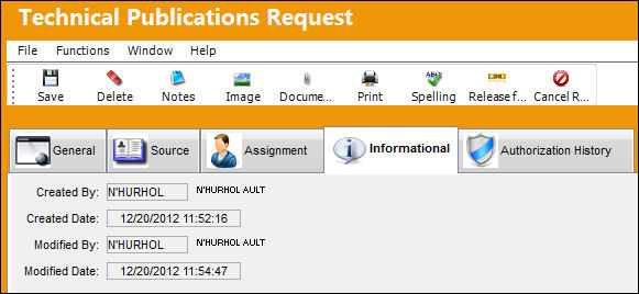Tech Pub Request Detail Informational Tab