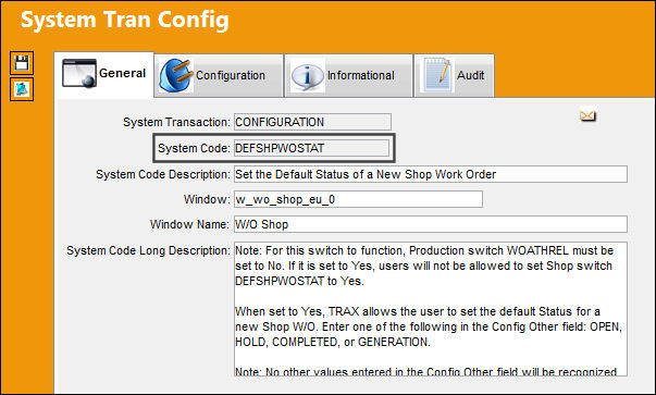 DEFSHPWOSTAT_Configuration