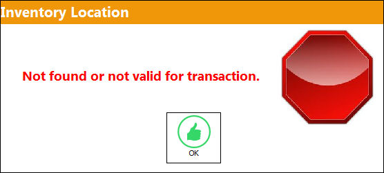 Inventory Location Not Found